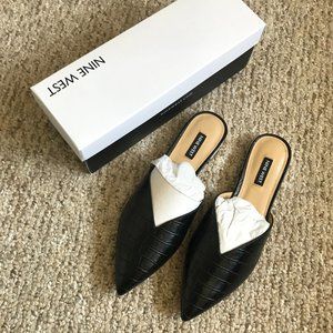 Nine West Risha3 Black Texture with Gold Mules